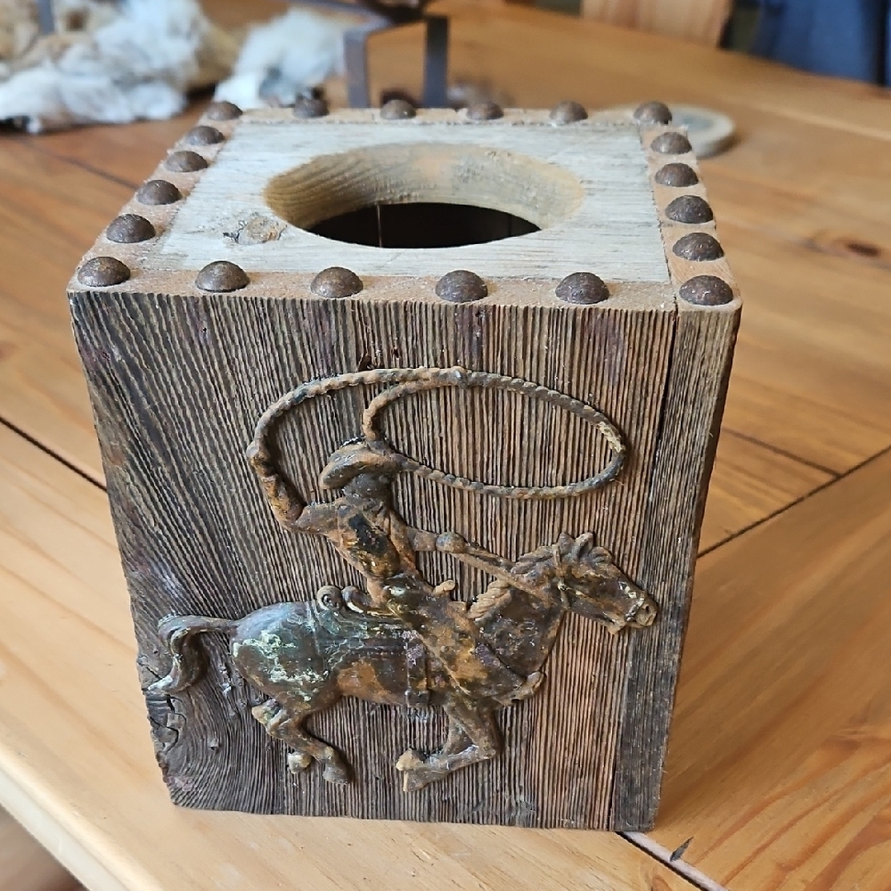 Rustic Western Cowboy Tissue Box Cover in Brown